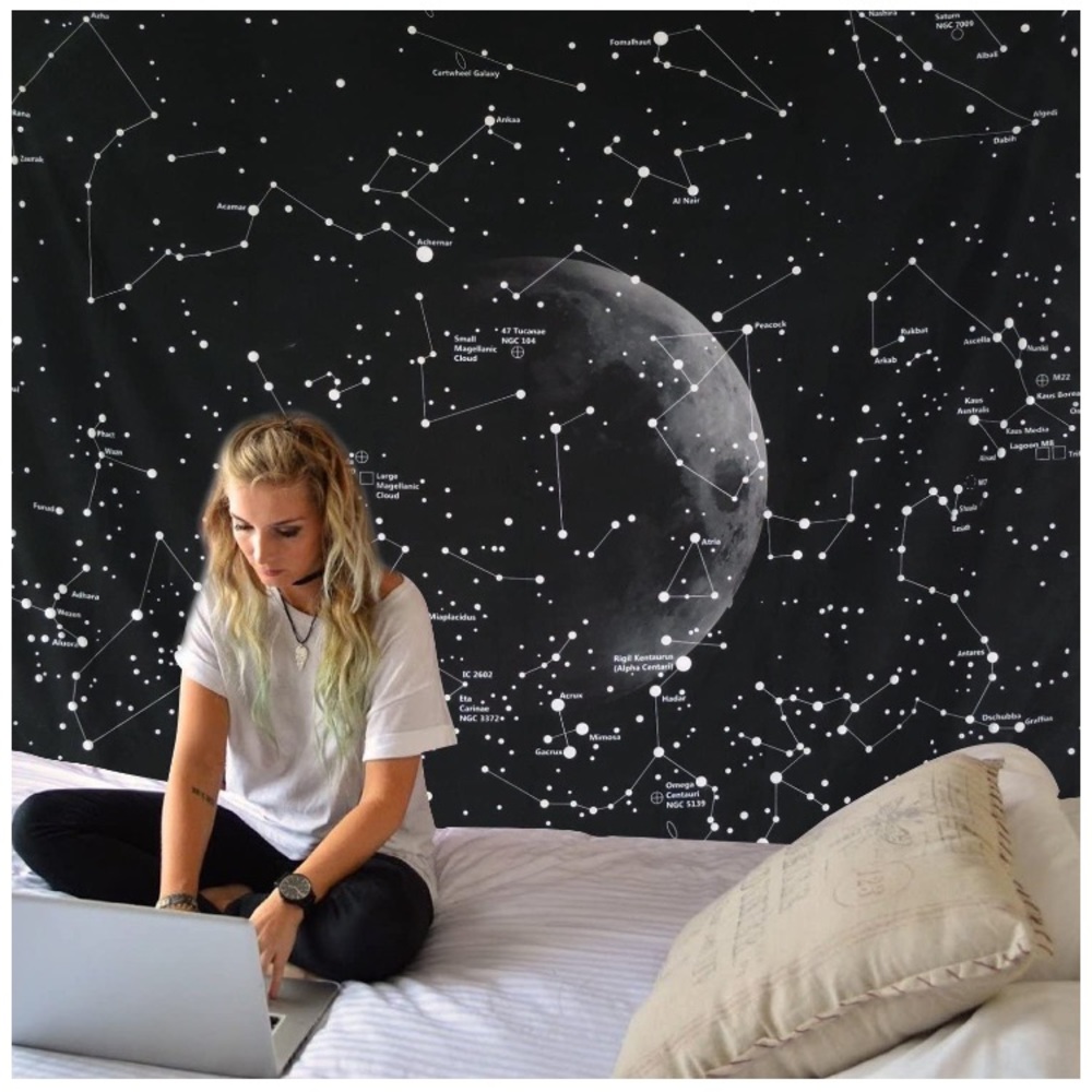 Constellation Names Galaxy/Starry Night Retro Universe Space Black/WhiteTapestry - Picture 3 of 5